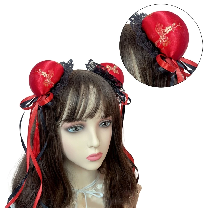 Ribbon Bowknot Hair Clip Girl Animes Maid Hair Bun Hairpin Halloween Barrettes HXBA