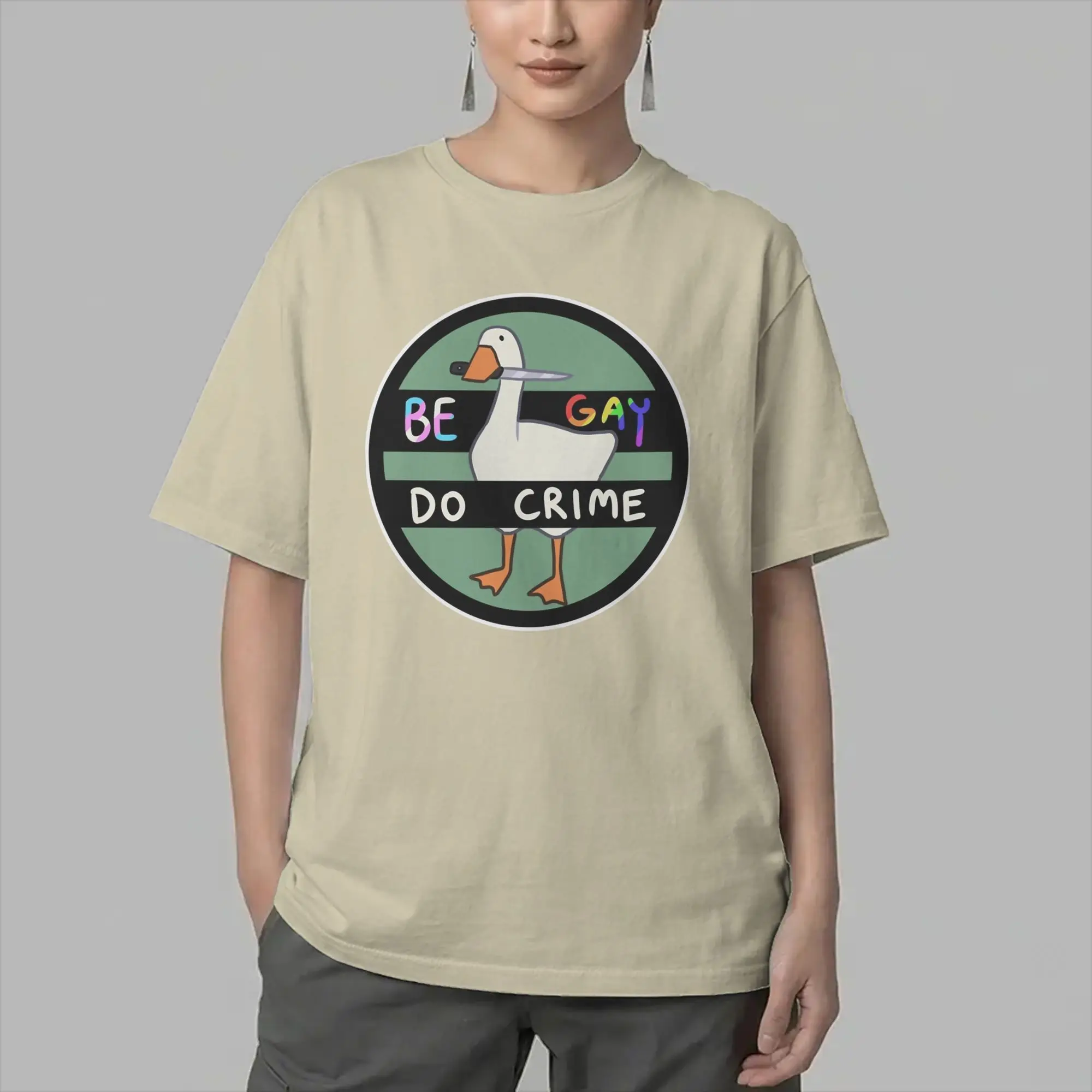 Men's Be Gay Do Crime Untitled Goose T Shirts  100% Cotton Clothes Novelty Short Sleeve Crewneck Tee Shirt Party T-Shirt