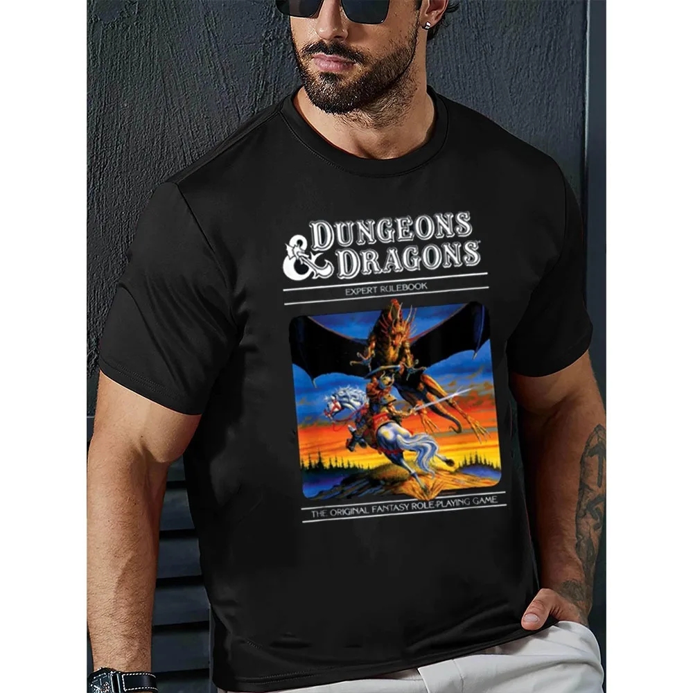 Dungeons & Dragons Vintage Expert Rulebook T-Shirt Game Lover Mens Summer Short Sleeve Vintage Pattern Print Design Cotton Shirt