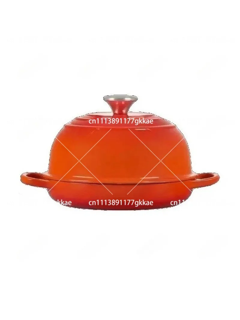 24cm Enamel Cast Iron Pot Flat Bottom Bread Baking Pan Seafood Pot for Oven Gas Electric Stove