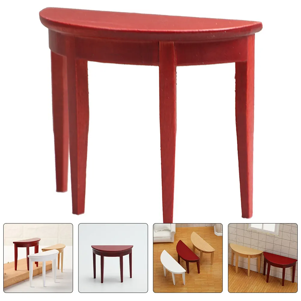 

Миниатюрная мебель для кукольного домика: полукруглый деревянный столик, элегантный дизайн, для детской комнаты, декор для игрового домика
