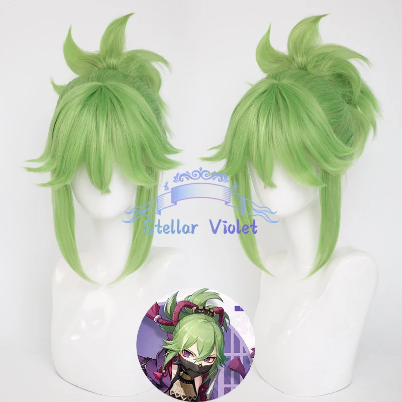 

Парик для косплея Kuki Shinabu, термостойкий игровой Genshin Impact Kuki Shinabu, синтетические парики для косплея, 45 см, зеленый аниме-парик для вечеринки