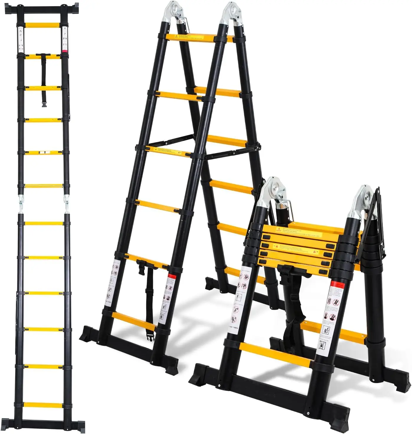 5M (2,5+2,5) Teleskopleiter Klappleiter Aluminium, Ausziehbare Leiter, Rutschfeste Aluminiumleiter Stehleiter Mehrzweckleiter