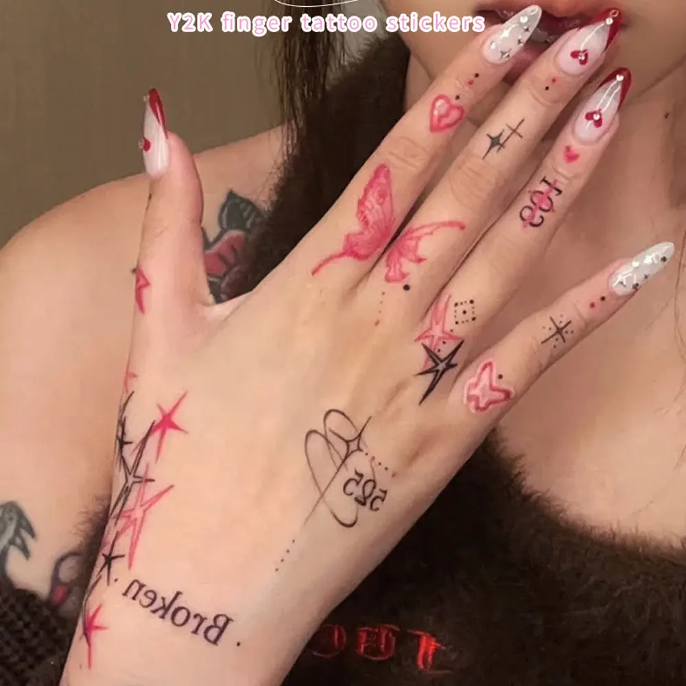 5pcs Y2K Style Temporary Tattoo Stickers For Wrist Shoulder Neck Butterfly Spider Fake Tattoos For Women Fingers Hand Tattoo