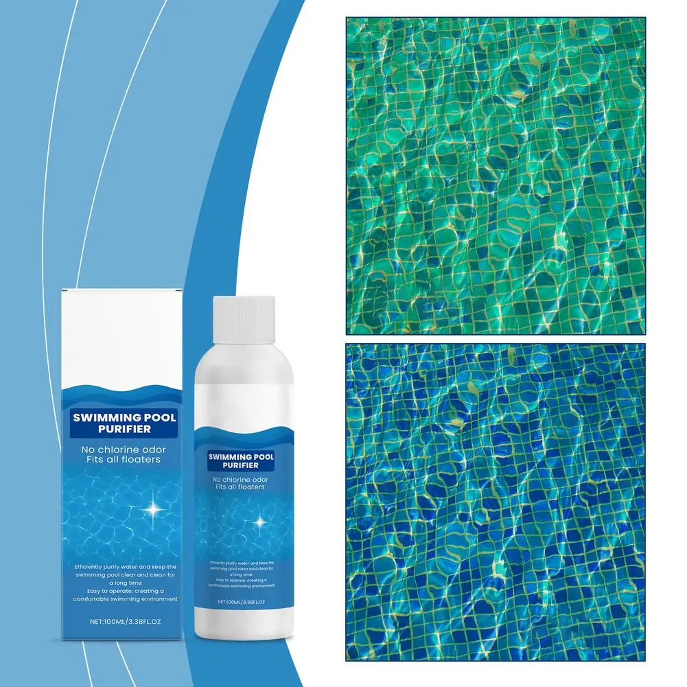 Purificador de agua para piscinas de 100 ml, clarificador de piscinas sin olor a cloro, líquido de limpieza de rápida disolución para agua limpia y fresca