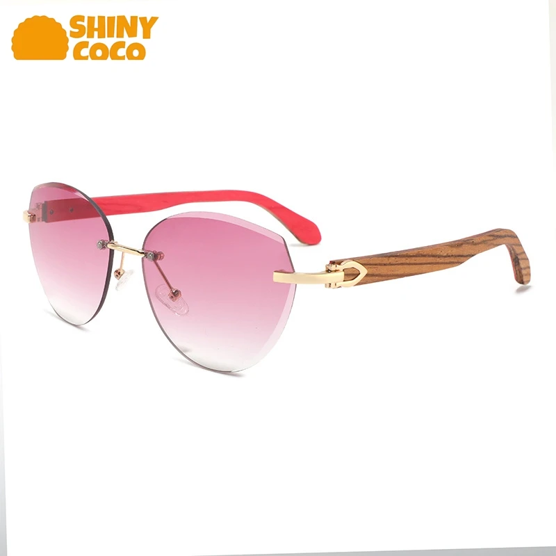 

ShinyCoCo Luxury Brand Frameless Cut-Edge Fashionable Wooden Foot Layer Light Luxury Style European And American Sunglasses