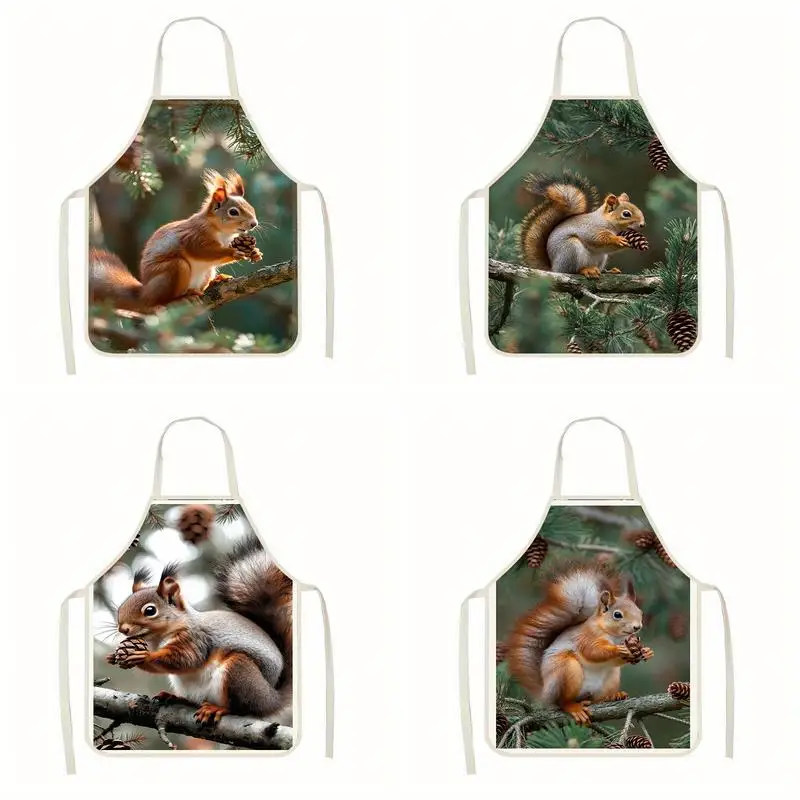 

Льняной фартук с рисунком белки, подходит для приготовления пищи на кухне, общения родителей и детей, рисования и других мероприятий.