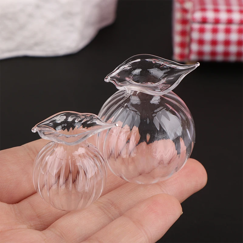 Jarrón transparente en miniatura para casa de muñecas, tarro de vidrio para dulces, botella de almacenamiento de granos de café, bola redonda en forma de onda, modelo de florero, juguete de Decoración de cocina