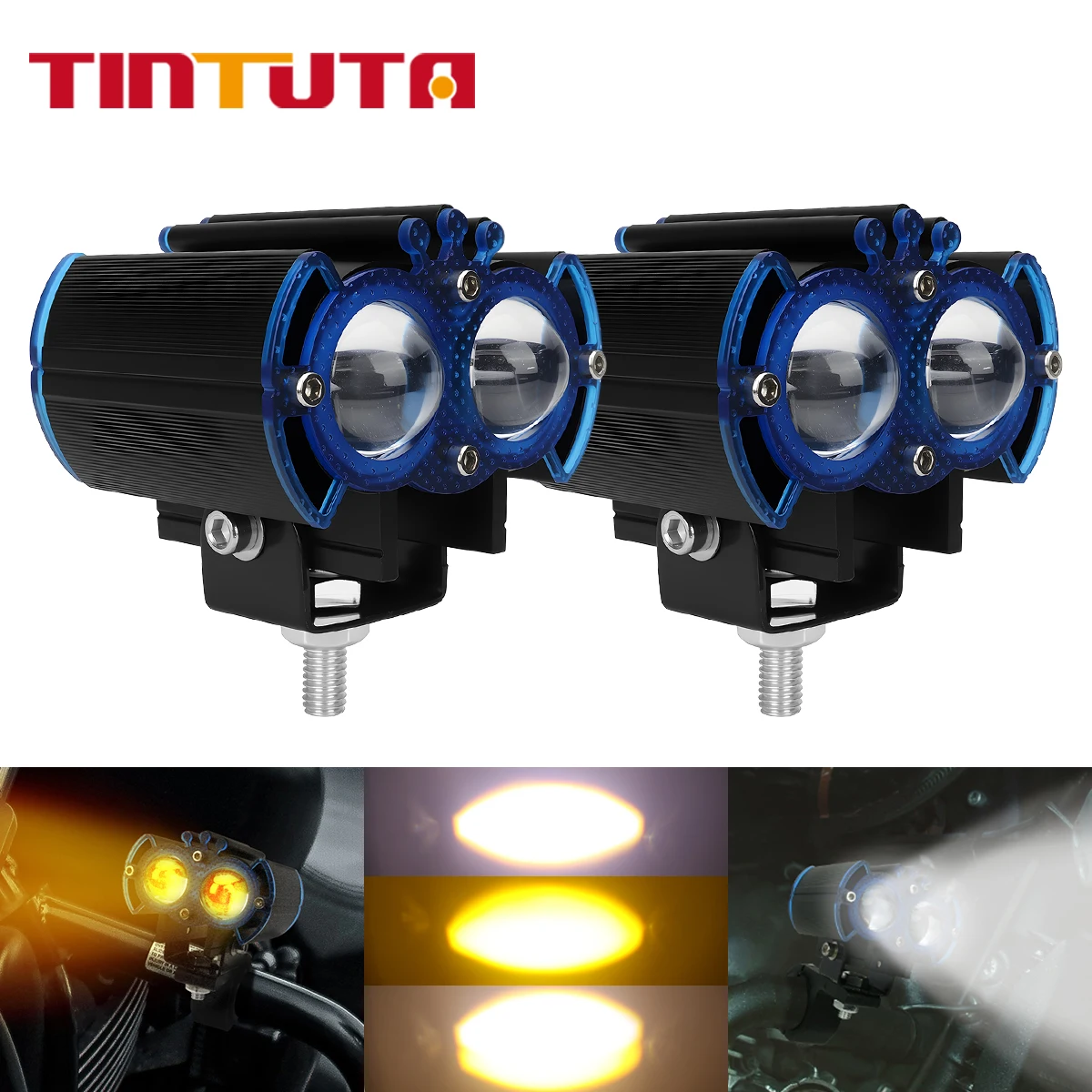 

Motorcycle LED Spotlight Dual Color Fog Lamps 2Lens Headlight 12-24V DRL Day Driving Light for Car Truck ATV SUV White Yellow