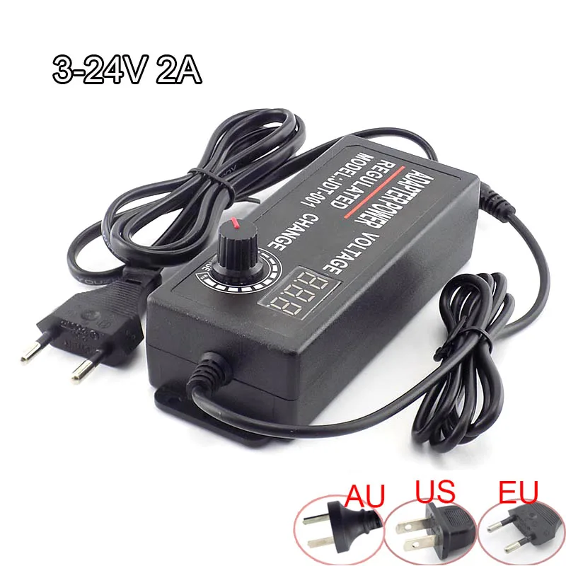 Adjustable Power Adapter AC 100-220V to DC 3-24V 2A CCTV Camera Power Supply Led Strip Light Display Screen Charger D6
