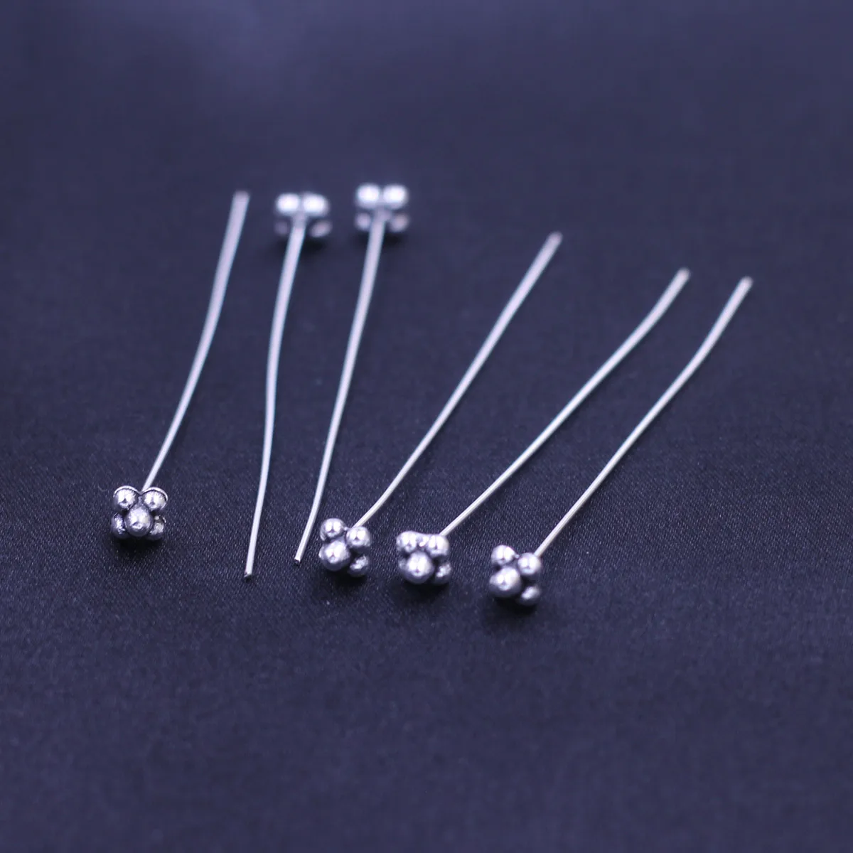 

30Pcs Head Pins Flower 3D Hat Silver Tone Zinc Metal Alloy Jewelry DIY Finding 54x0.7mm Handmade Crafts Supplies Accessories