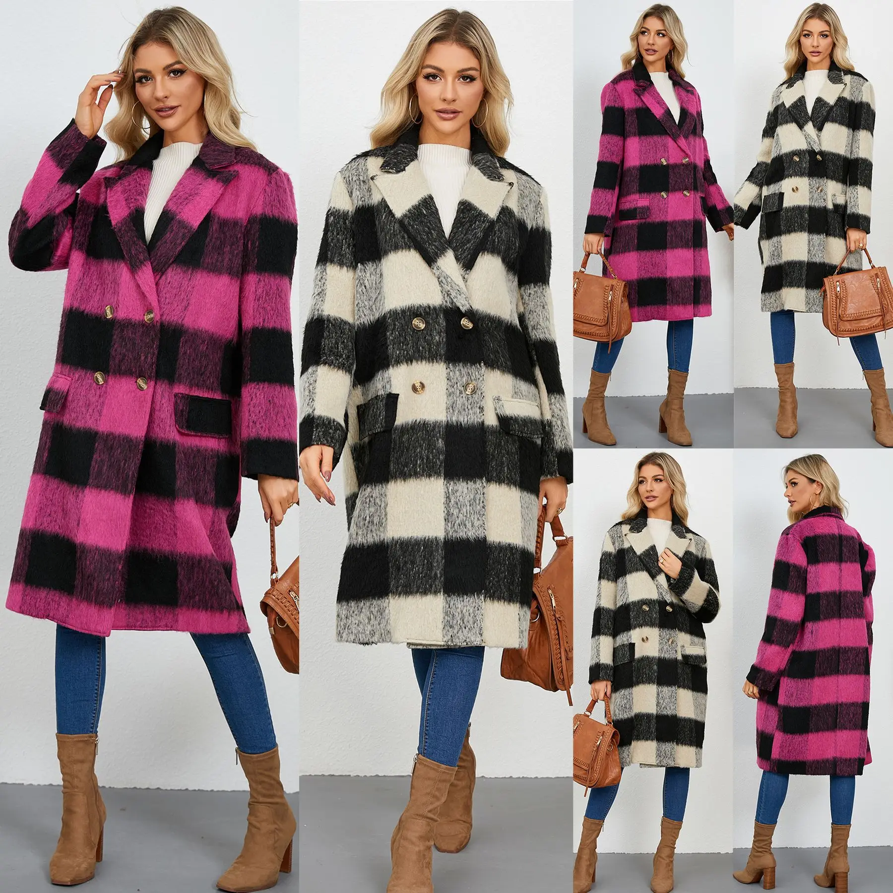 

2025 Blends Coat Autumn Women Fall Winter Wool Jacket Vintage Long Outwear Korean Horn Button Elegant Mujer Thick Windbreaker