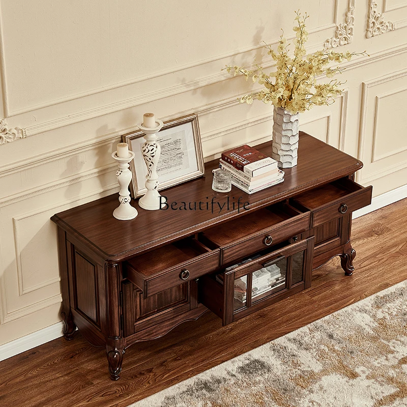 

02American solid wood TV cabinet all solid wood black walnut bedroom 1.5 meters high