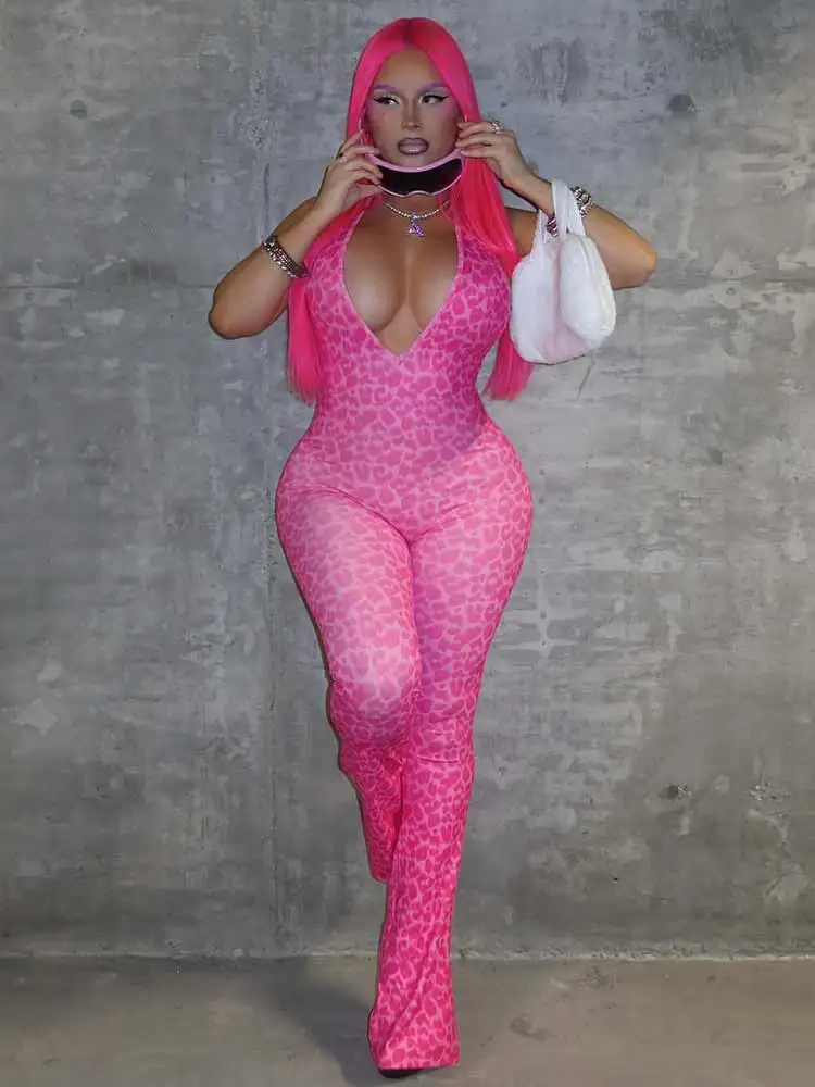 

Kliou Leopard Print Jumpsuits Woman Halter Low-Neck Backless Skinny Peach Hip 2026 New Style Hot Girls Sexy Fashion Overalls