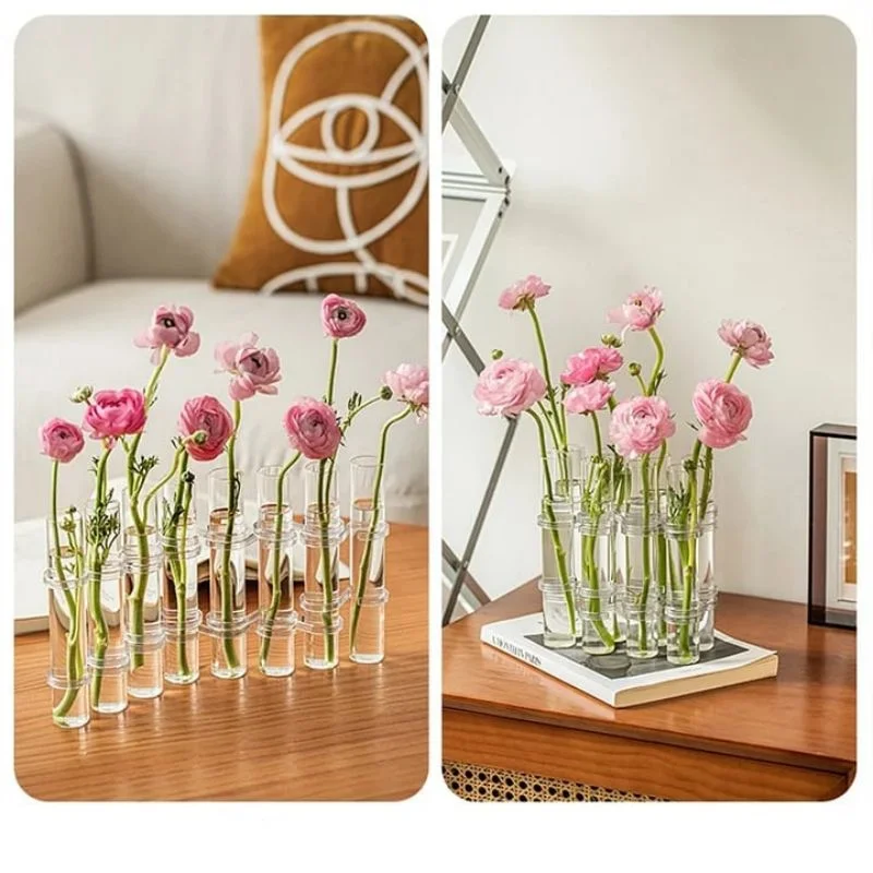 Hinged Flower Glass Vase Clear Living Room Office Dining Table Floral Decor Test Tubes Flower Pot Floral Hydroponic Container