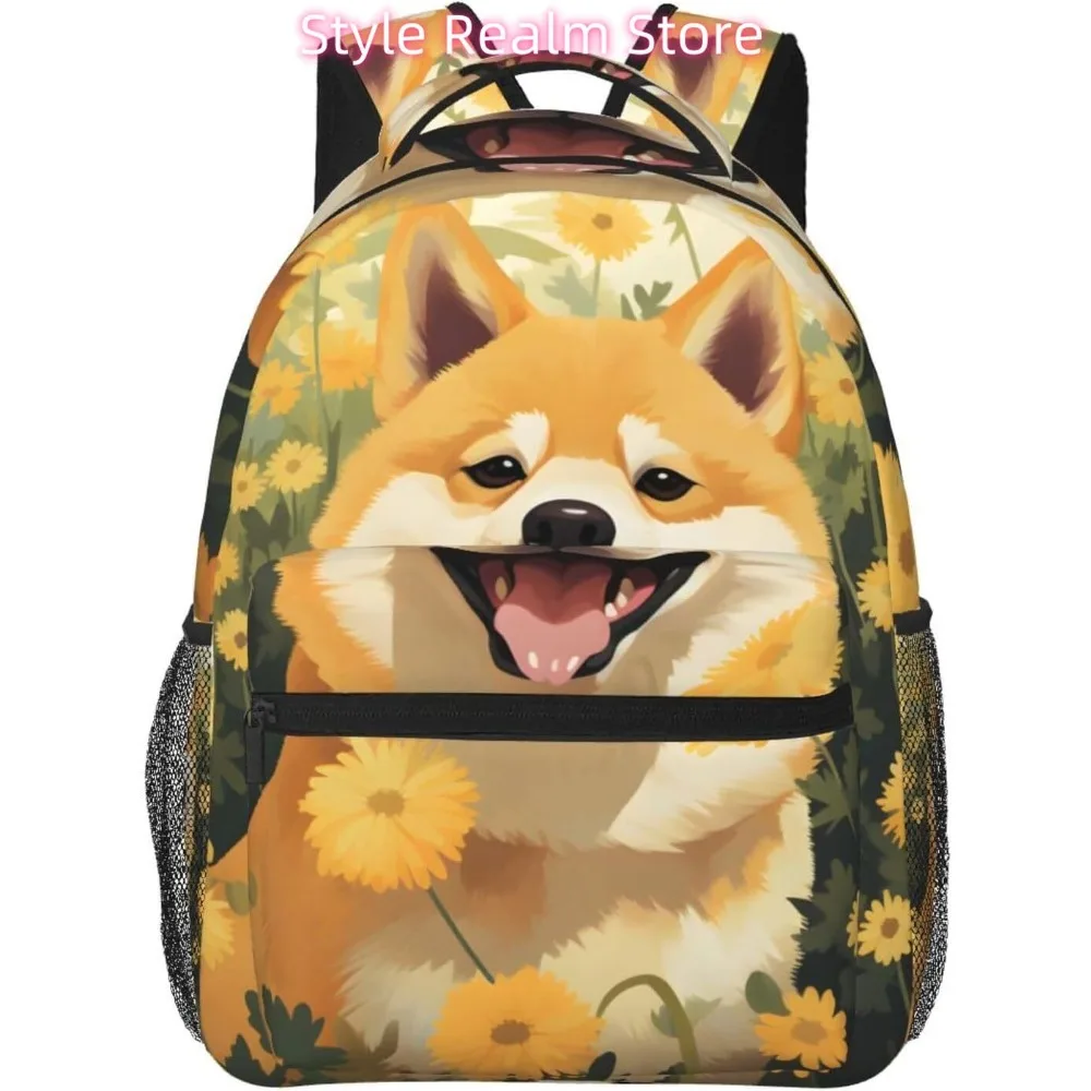 

Сумка для ноутбука «Снова в школу», собака Шиба-ину, цветы ромашки, легкий рюкзак для ноутбука, легкий многоцелевой дорожный повседневный рюкзак