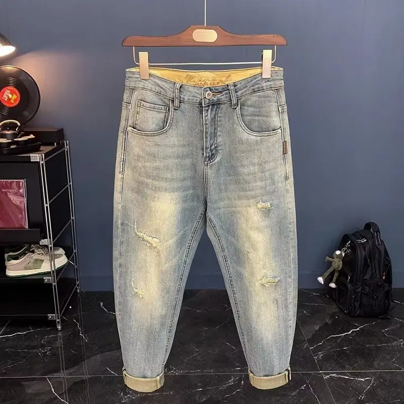 jeans for Man 2025 Spring Autumn Small Ripped Jeans Men's Vintage Pants Trendy Brand Harlan Men Clothes Streetwear Clothing