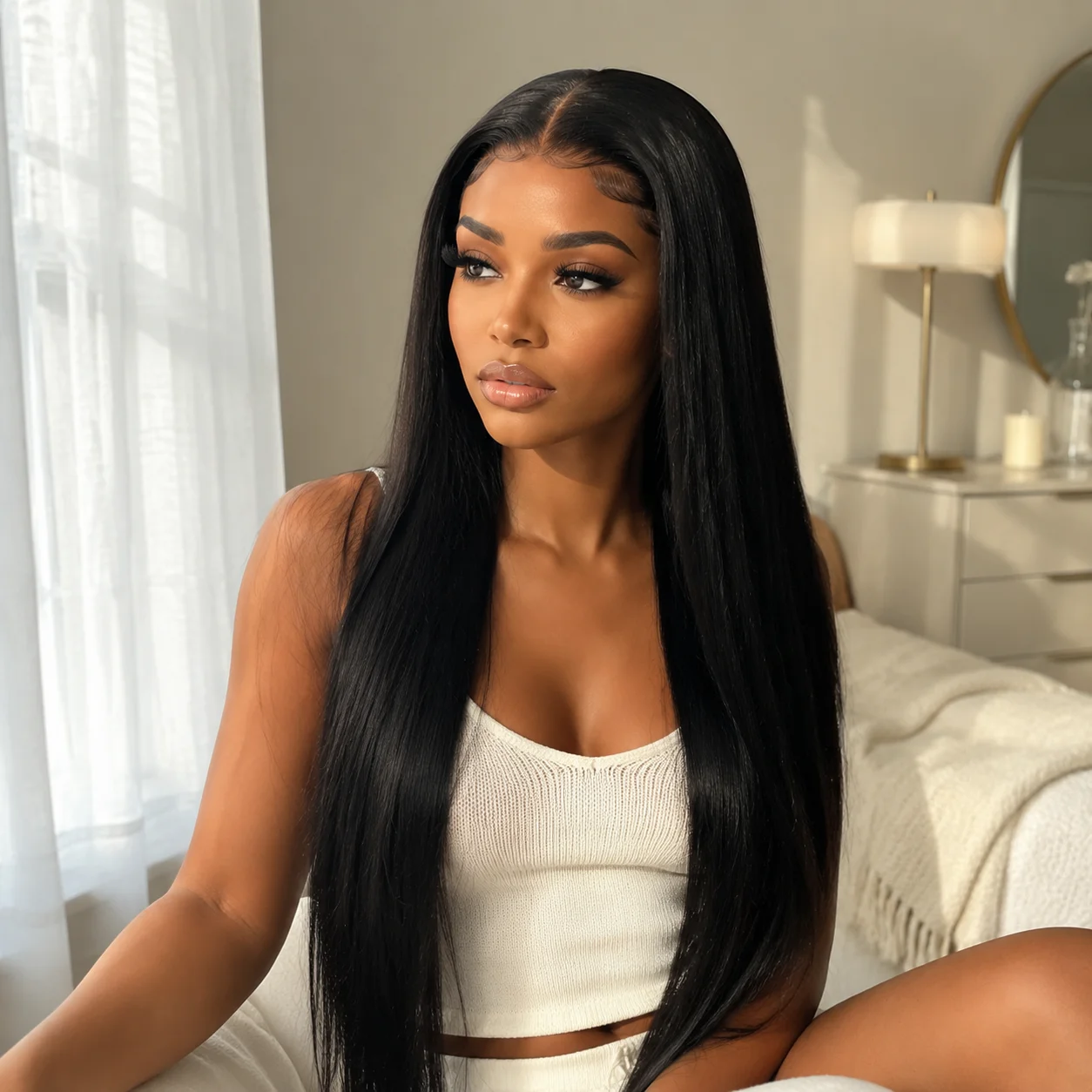TIMOPOL 13x4 HD Transparent Straight Lace Front Human Hair Wigs for Women, Pre-Plucked Natural Hairline with Baby Hair, Natural Looking Lace Frontal Wig for Daily Wear