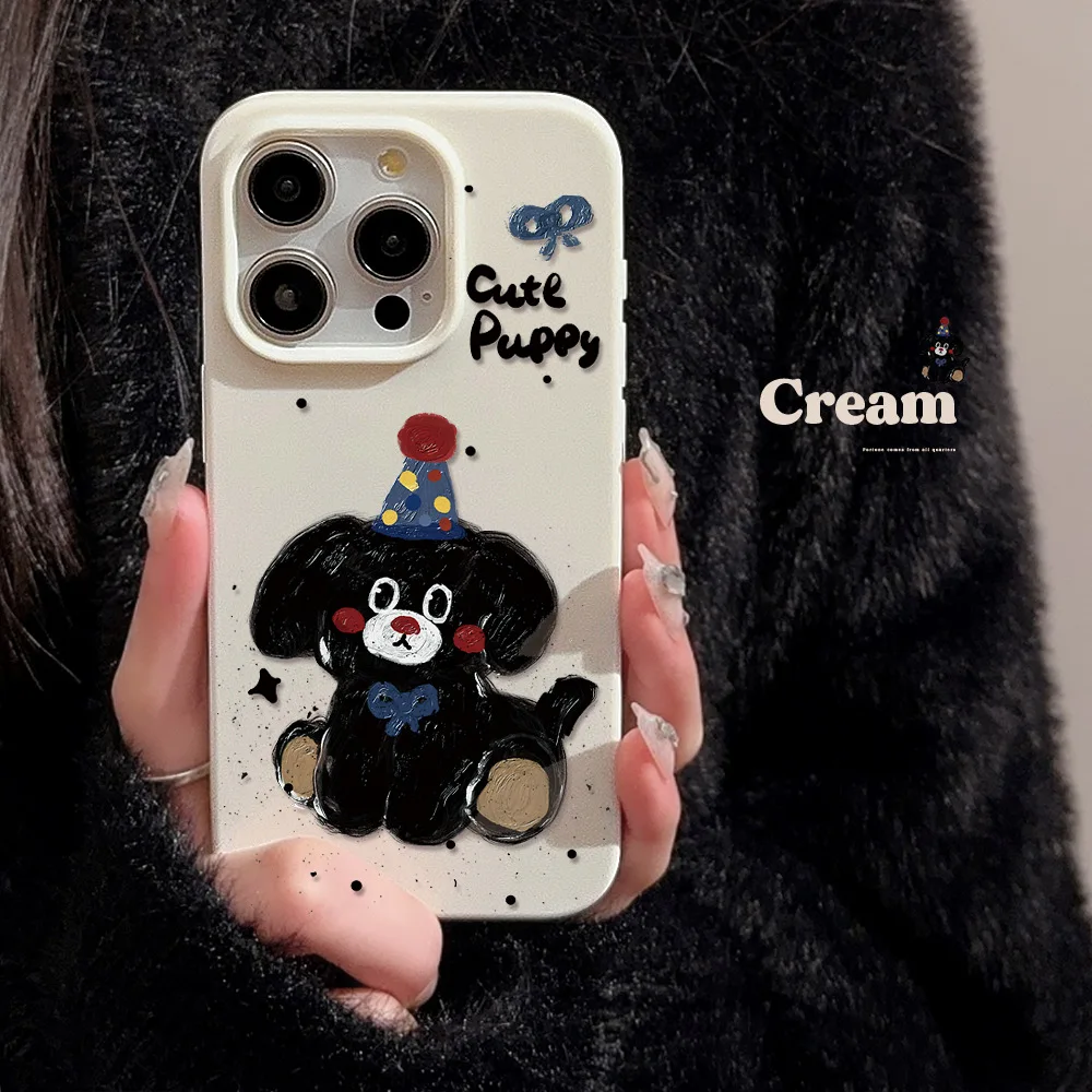 Cartoon Cute Puppy Splash-ink Shockproof Protective Phone Cover Case for iPhone 16 15 14 13 12 11 Pro Max 7 8 Plus Xs max XR X