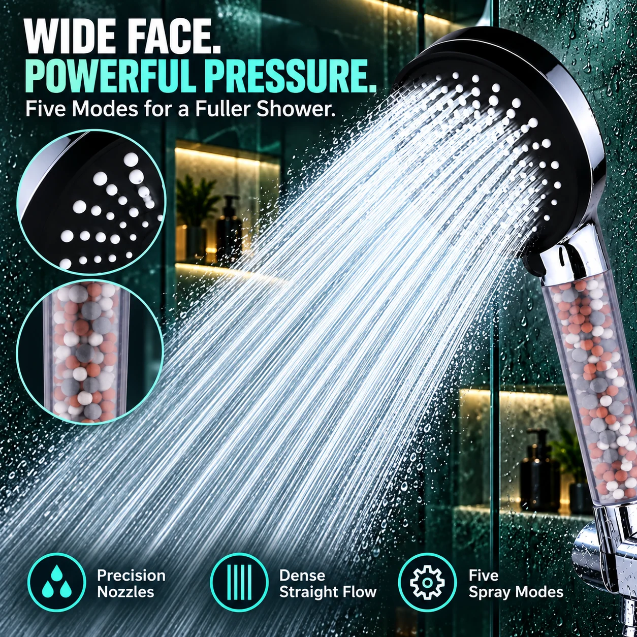 5-speed High Pressure Shower Head Water Adjustment Filter Negative Ion Hard Water Softening Shower Head Set