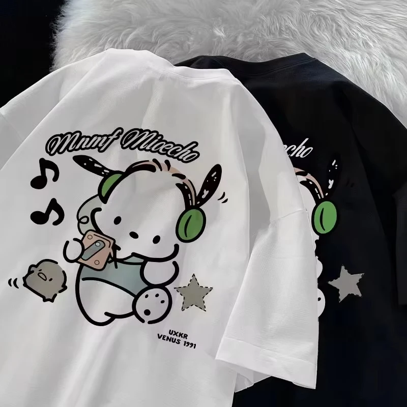 

MINISO Cartoon Pach Dog Cute Printed Cotton T-Shirt Women Y2K Casual Summer Printed Couple's Top Cartoon Fashion Printed T-Shirt