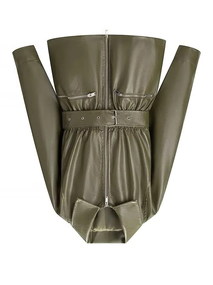 

HH Women's Fashion Turn-Down Collar Jackets Solid Long Sleeves Pockets Belt Decoration Zipper Female Spring High Street Coats