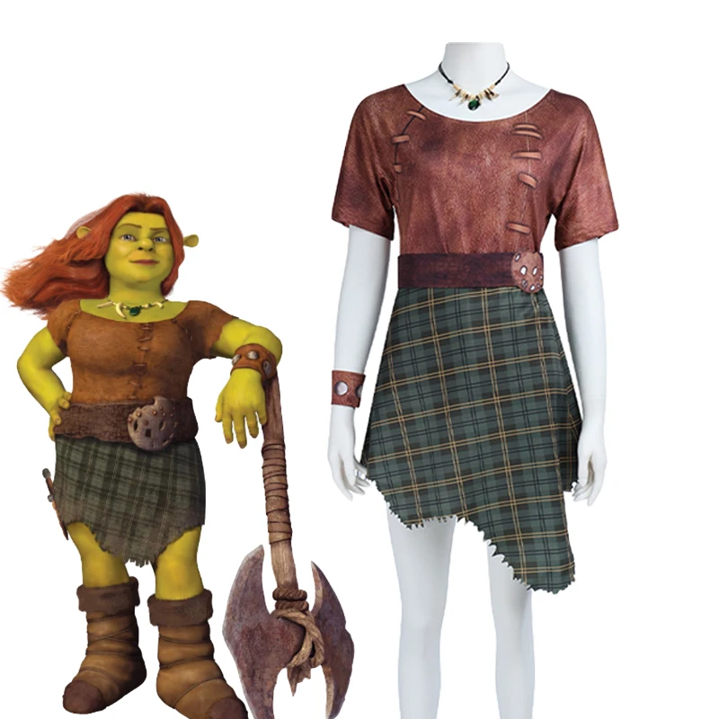 Green Monster Fiona Cosplay Costume Ogre Princess Warrior Dress Women Primitive Outfit Halloween Carnival Dress Up Fancy Suit