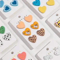 3Pairs/set Colorful Acrylic Love Heart Round Earrings for Women Girls Simple Leopard Dots Earrings Trend Jewelry