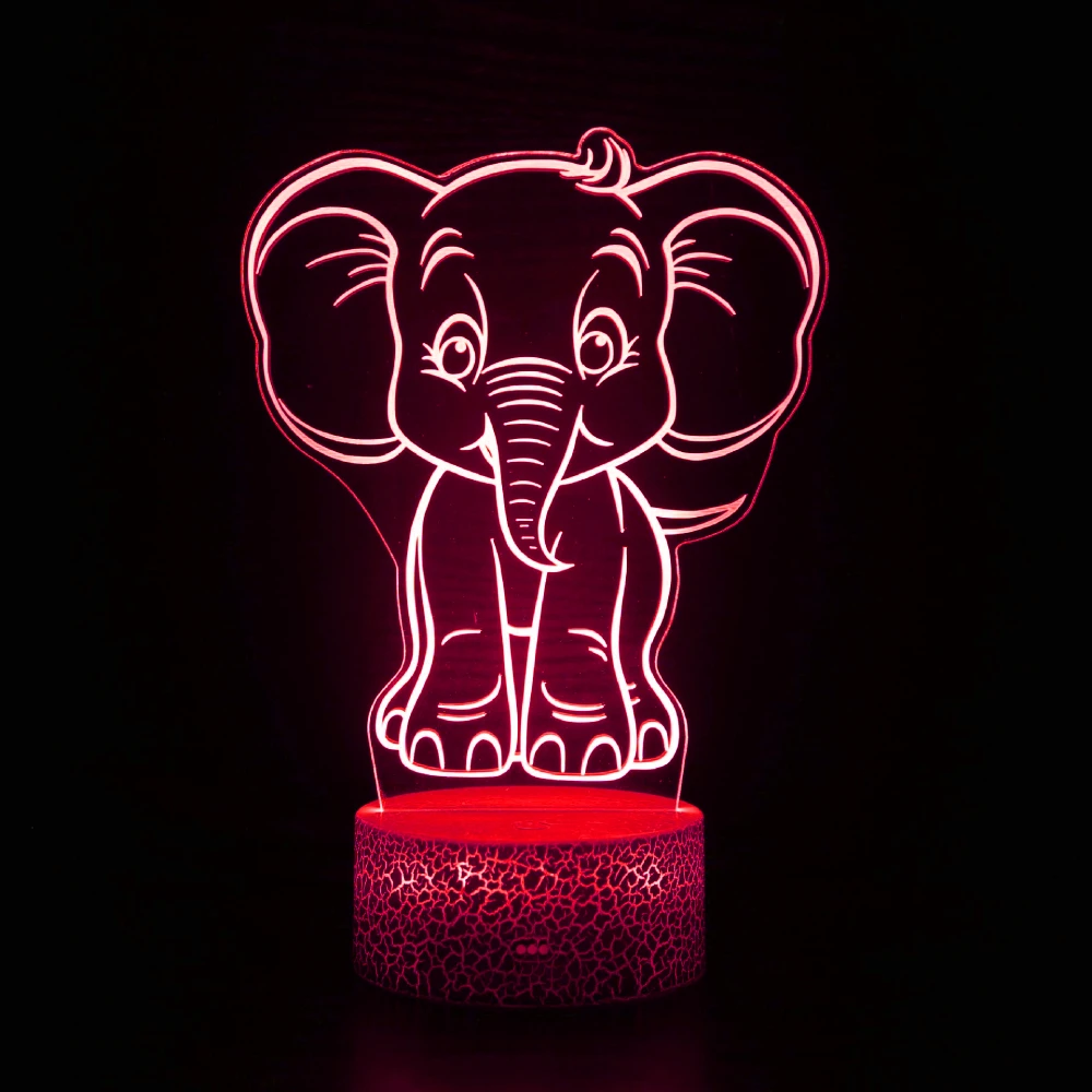 Nighdn Acrylic Night Light Elephant 3D Illusion Lamp 7 Color Changing USB Table Lamps Birthday Gift for Kids Bedroom Decration