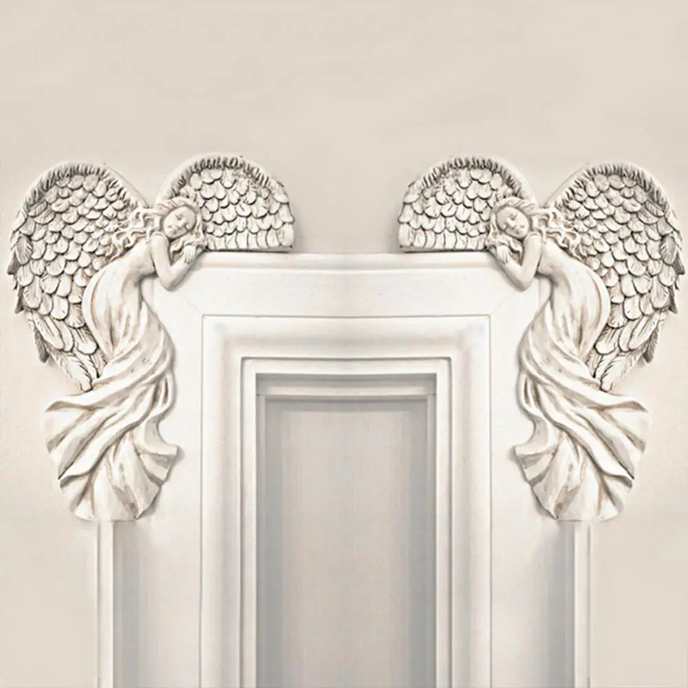 Door Frame Ornaments Weather-proof Retro White Hand-finished Home Decoration Angel Wing Sculpture Resin Simulation High Quality