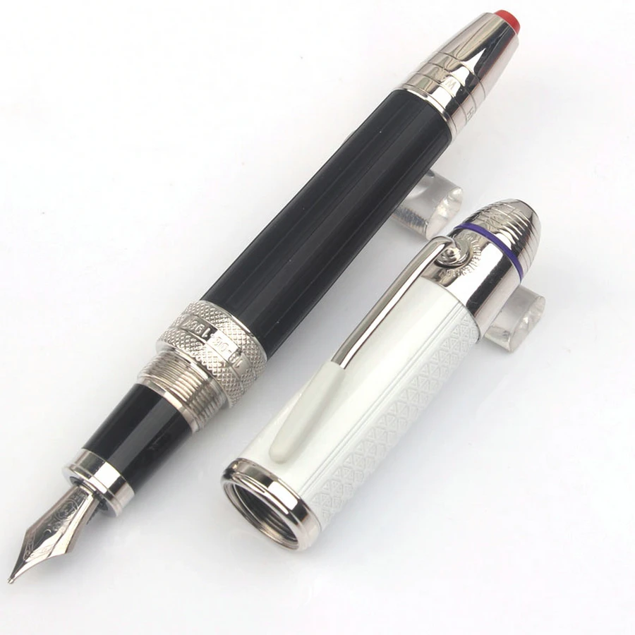 مجموعة Tat MB ميزة رائعة قلم حبر Jimi Hen Rollerball جودة برميل أسود غطاء أبيض مشبك بلاتيني منقوش بشكل جيد