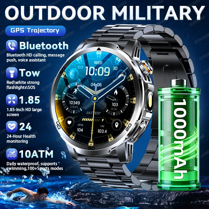 

2026New Outdoor 1000mAh Battery Sports Smart Watch 1.85" HD Screen Built-in Flashlight Voice Calling Blood Pressure Smart Watchs