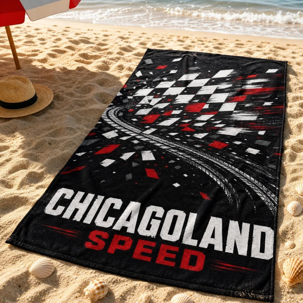 Motor Racing Checkered Flag Tire Track Print Microfiber Beach Towel Large Quick Dry Race Fan Outdoor Pool Camping Sports Towel