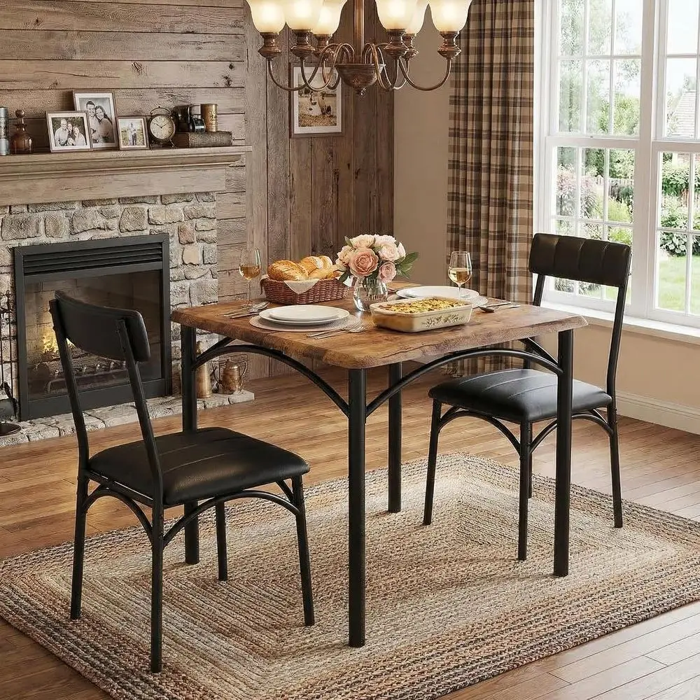 Dining Table Set or 2, Kitchen Table and Chairs or 2 with Upholstered Chairs, 3 Piece Dining Room Table Set, Square Kitchen Tabl