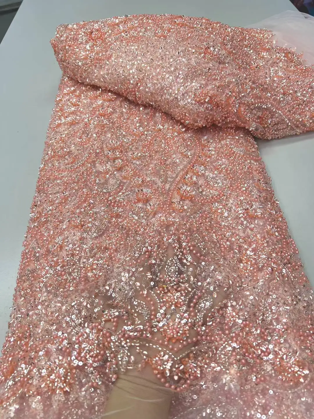 

Mccarthy African Lace Fabric Embroidered Nigerian Lace Fabric Luxury Bead Sequins High-quality African French Net Lace Fabric