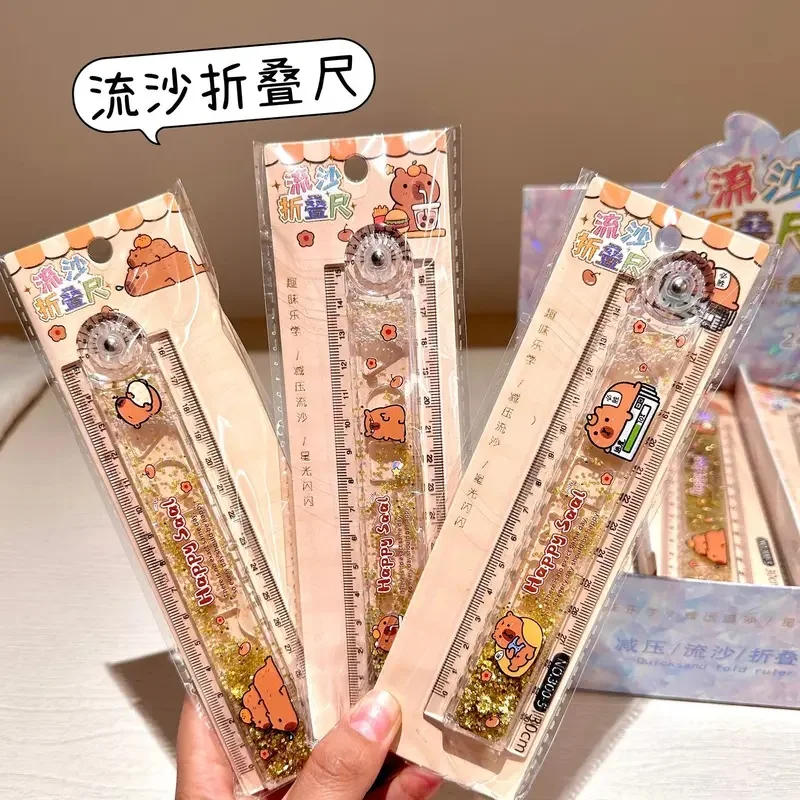Multi function Drawing Tools Student Stationery Measuring Tools Cartoon Capybara Measuring Ruler Folding Ruler Drawing Ruler