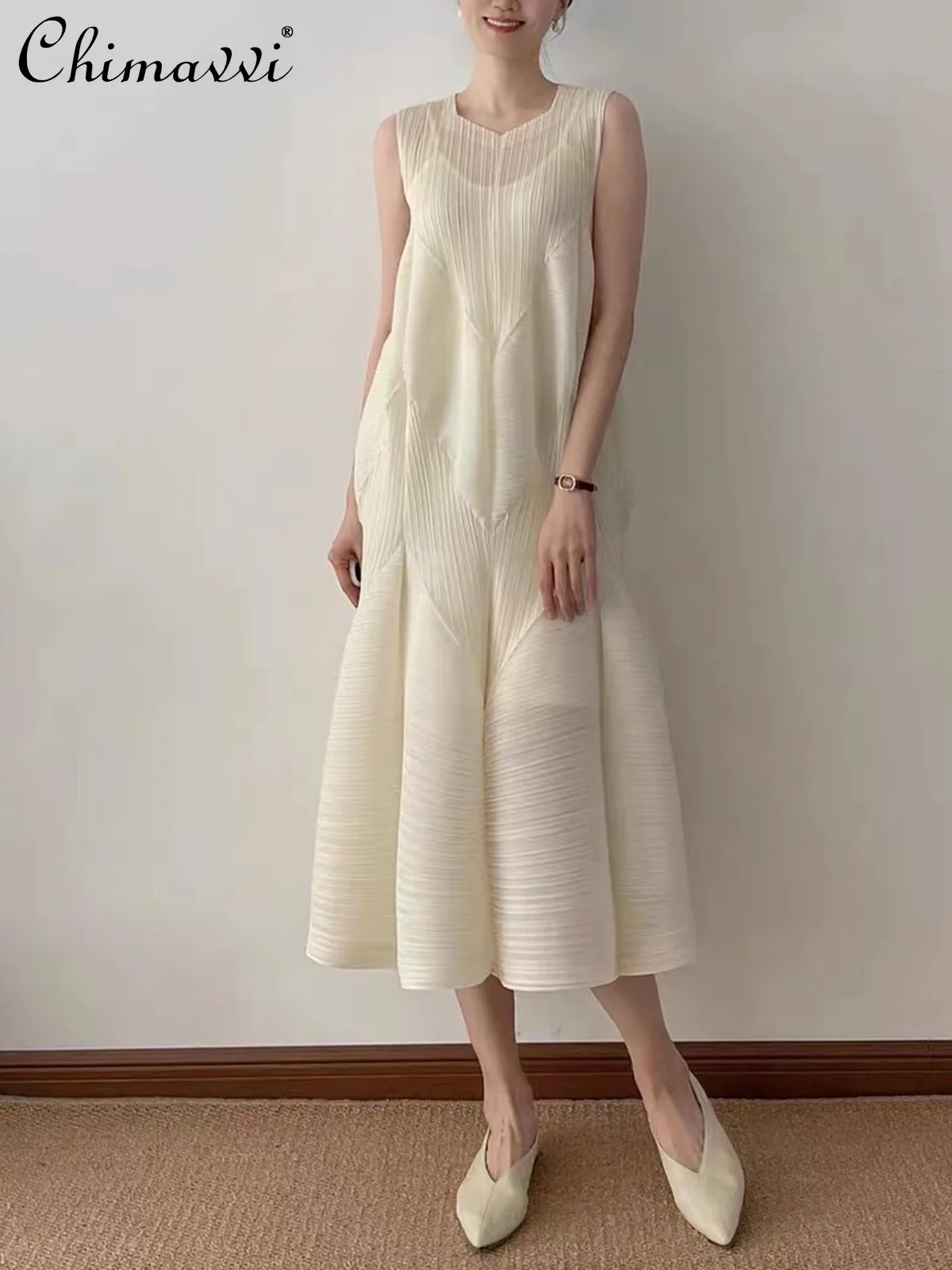 

French Elegant Sweet Fairy Style Princess Long Dress Round Neck Sleeveless Loose Casual Temperament Vacation Dress Women Summer