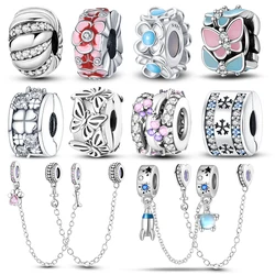 925 Sterling Silver Dragonfly Rubber Stopper Safety Chain Charms Fit Pan Bracelet Securing Clip DIY Jewelry For Women Gift