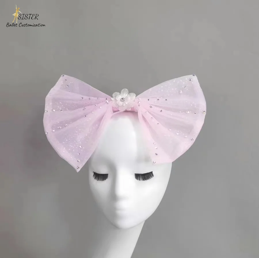 

New Pink youth ballet dance headwear with floral personal custom adult children tutu dress accessories bow