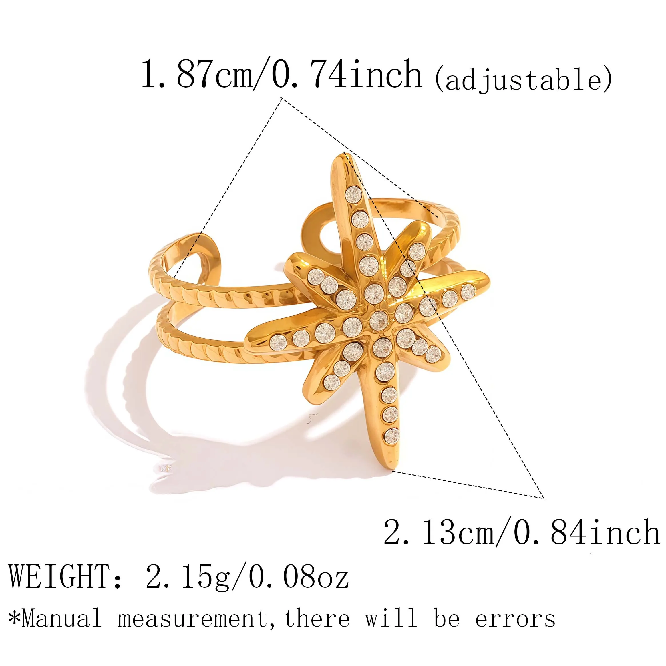 Edelstahlringe mit winzigen Zirkonen für Damen, exquisite 18K vergoldete Sternringe, Punk Hip-Hop Accessoire, Schmuckgeschenk 2026 – Detail 1
