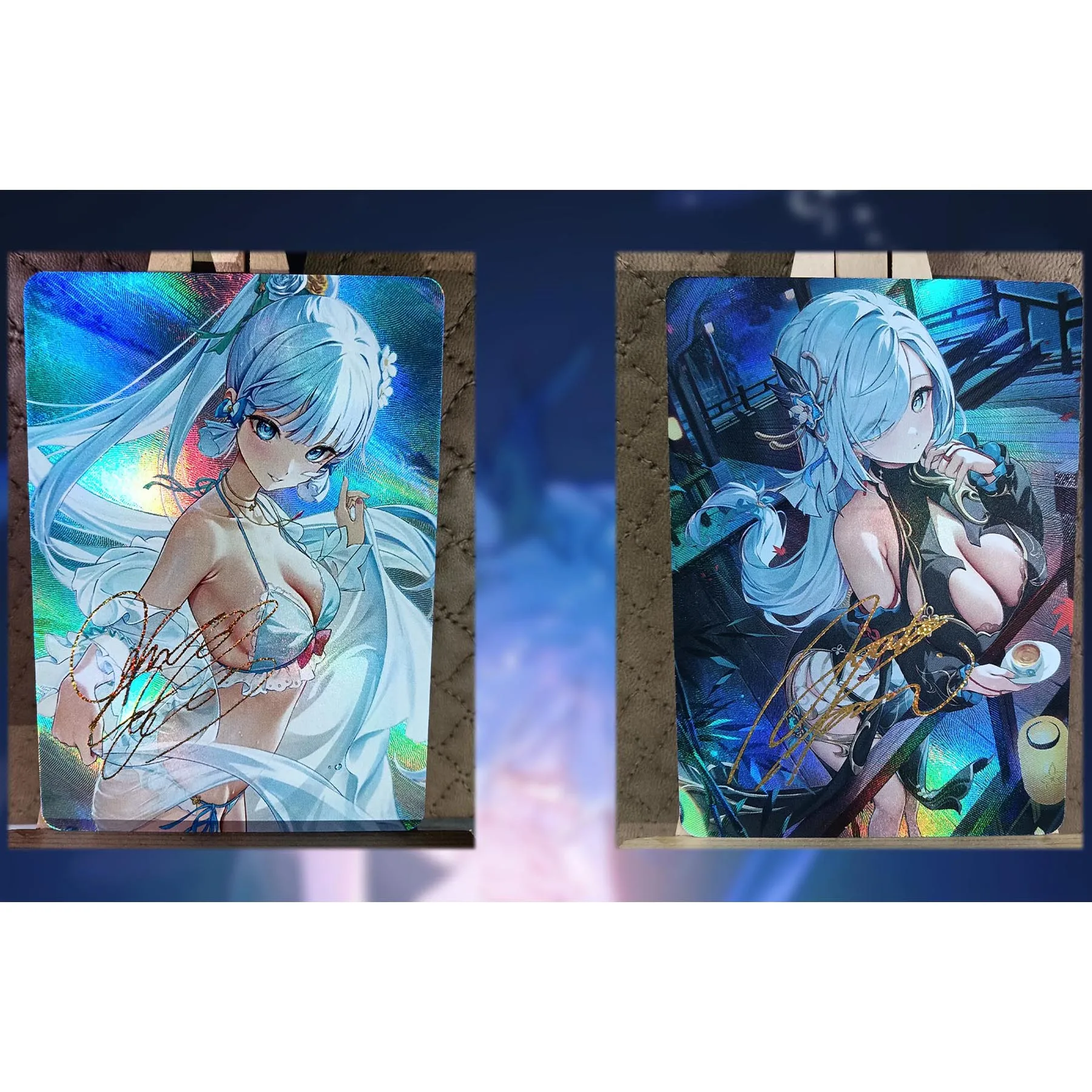 2 buah/set Diy buatan sendiri Genshin Impact Shenhe Kamisato Ayaka koleksi kartu refraksi warna Flash kartu tanda tangan kartu Anime