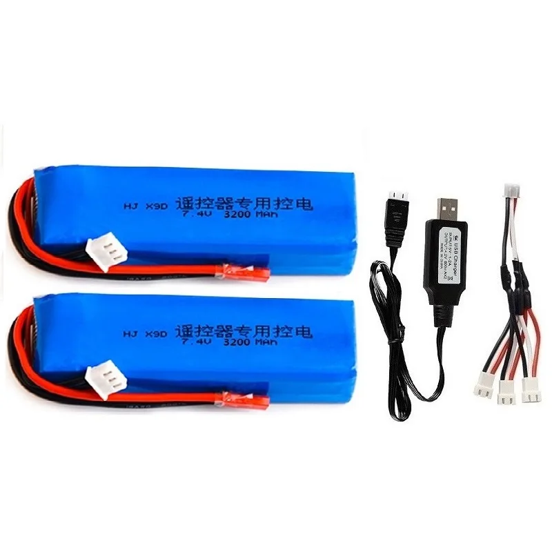 7.4V 3200mAh upgrade Lipo Battery /USB Charger for X9D Plus Transmitter Toy Accessories 2S 7.4V Rechargeable Battery