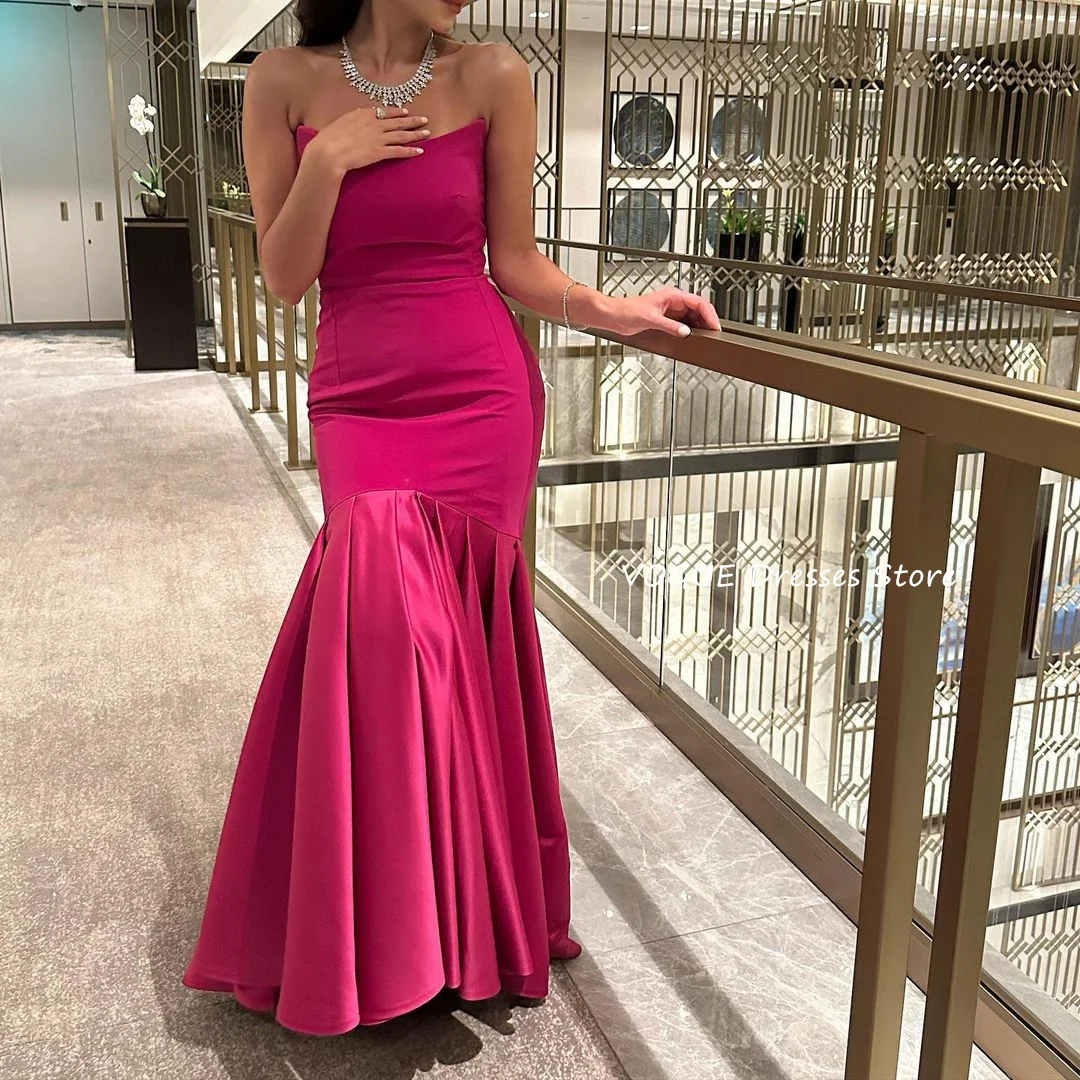 

High Quality Satin Prom Dresses Hot Pink Mermaid Women Evening Party Gowns فساتين للمناسبات الخاصة vestidos de gala Custom