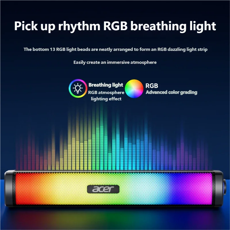 Acer RGB Subwoofer Soundbar 3D Home Surround Speaker USB Bluetooth Dual Mode Speaker Stereo for PC Music Gamer Wired Loudspeaker