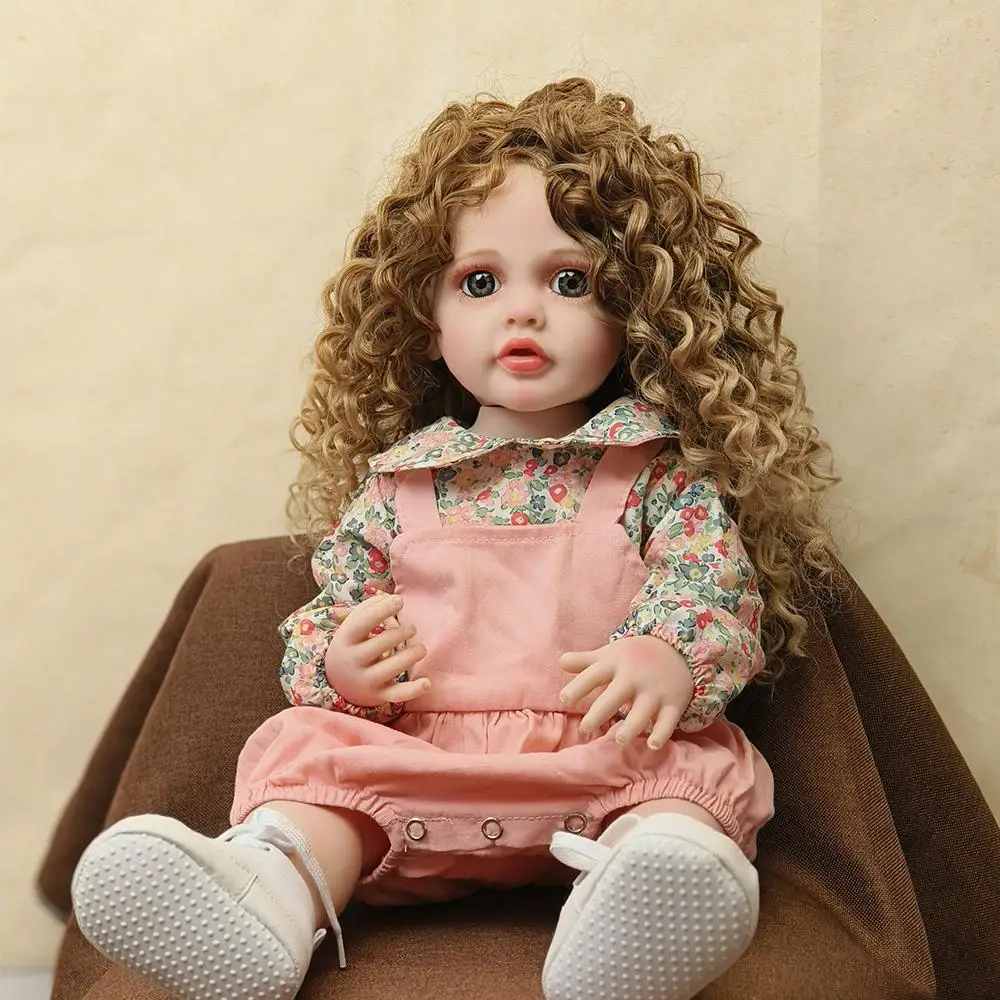 55cm Reborn Baby Toddler Princess Full Body Soft Silicone Dolls Flexible Soft Touch Curly Hair Fashion Girl Doll Gift Toy