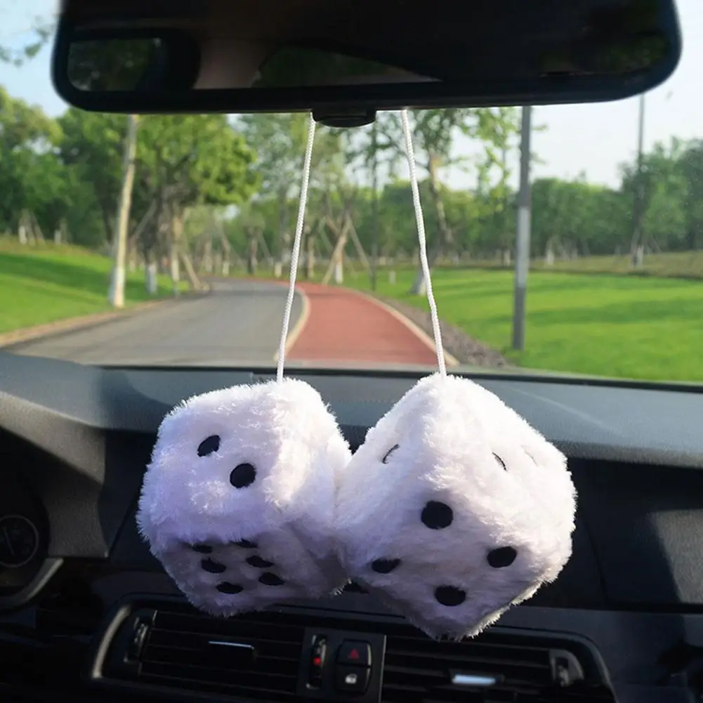 Fuzzy Plush Dice with Dots Retro Square Plush Hanging Mirror Fuzzy Dices Kid Toys for Pink Car Interior Ornament Decoration image 2