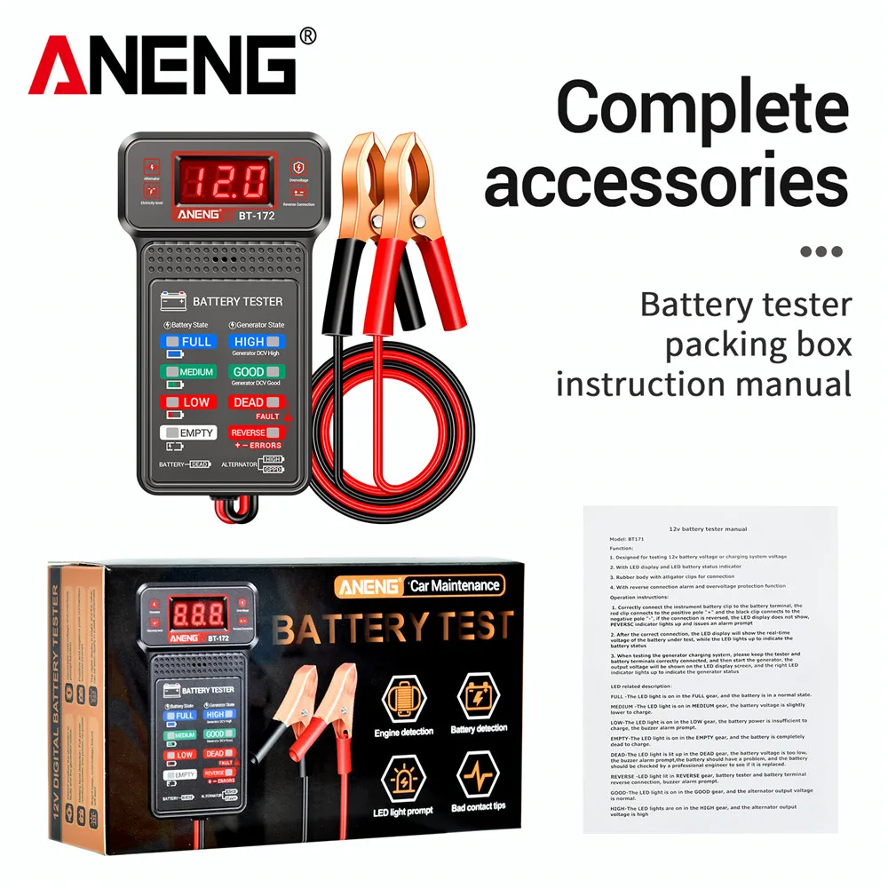 BT-172 Battery Tester Monitor Panel Gauge-Battery Status-Indicator 12V Car Electric Quantity Detector Diagnostic Tool