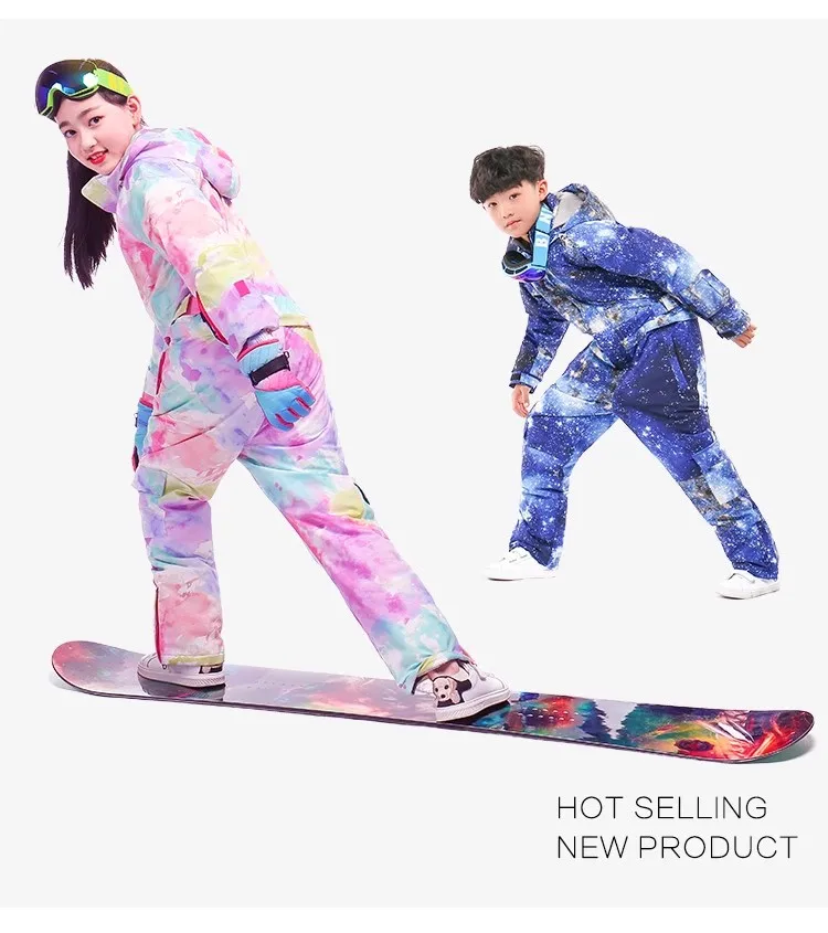 Ski Suits Sets for Girls and Boys, Windproof, Waterproof, One-Piece Snowboarding Sets, Outdoor Sports, Skiing, Snow Jumpsuits, C