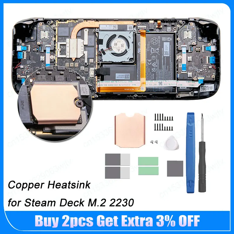 For Steam Deck M.2 2230 SSD Heat Sink Copper with Thermal Silicone Pad Heat Cooler Radiator Antioxidant Game Console Accessories