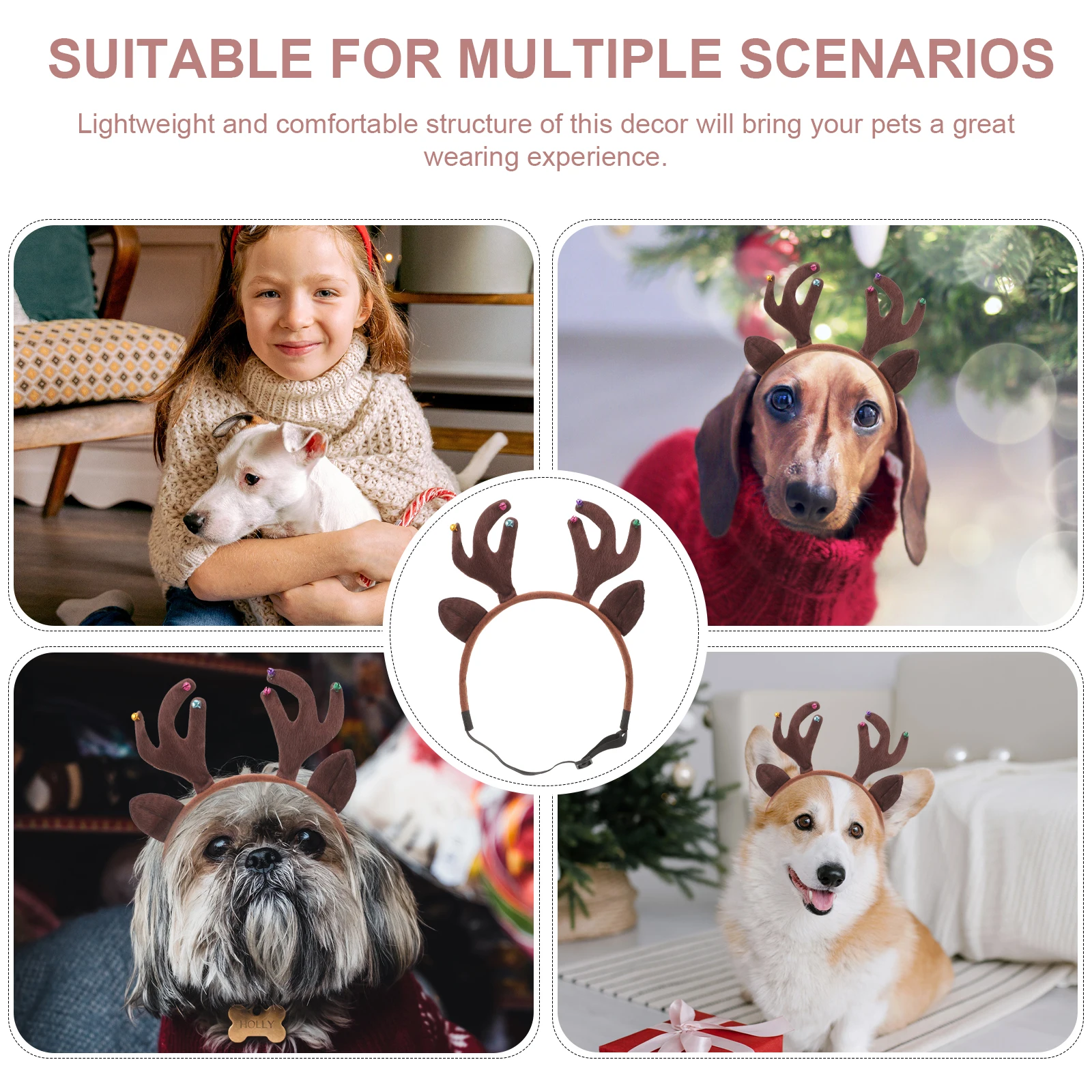 

Pet Christmas Headband Lightweight Flexible Headwear for Festival Party Cosplay Dog Cat Costume Holiday Accessory